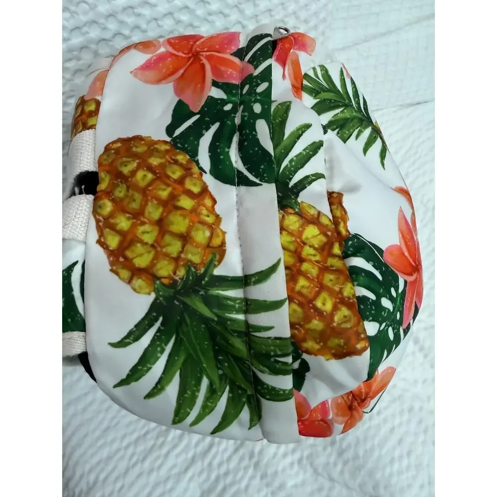 Pineapple Tropical Floral Backpack Hawaiian Beach Travel School Bag White Orange